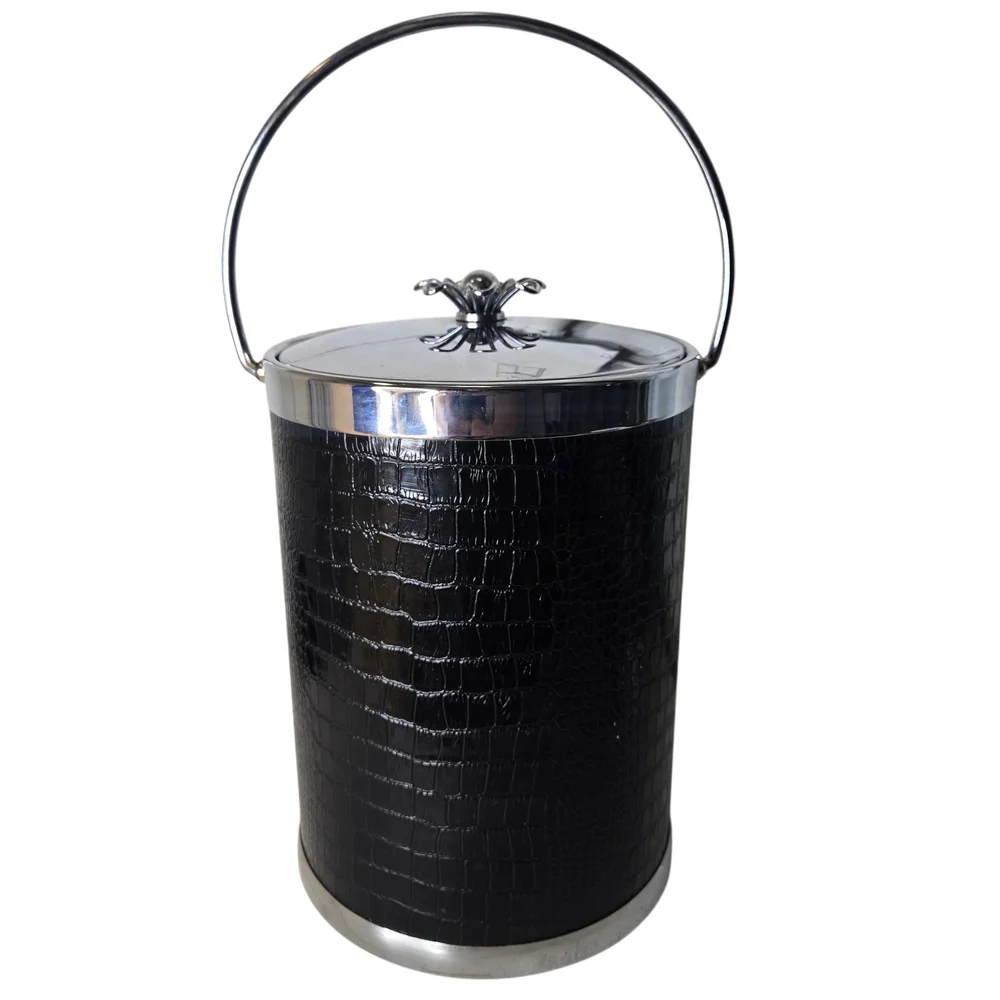 Elegant Black Ice Bucket with Silver Accents